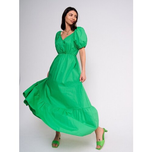 Платье женское с коротким рукавом длинное лето хлопок зеленое