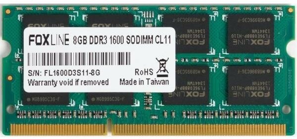 Оперативная память для ноутбука 8Gb (1x8Gb) PC3-12800 1600MHz DDR3 SO-DIMM CL11 Foxline FL1600D3S11-8G CL11