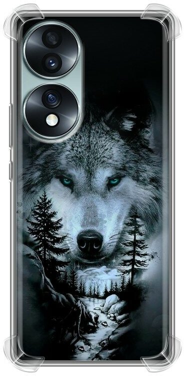 Дизайнерский силиконовый с усиленными углами чехол для Хуавей Хонор 70 / Huawei Honor 70 Лесной волк