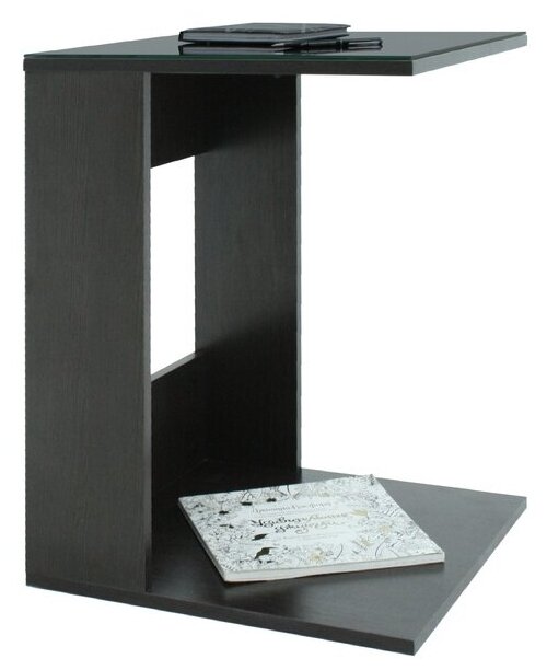 Приставной столик PASSO NORD, черное стекло, основание венге