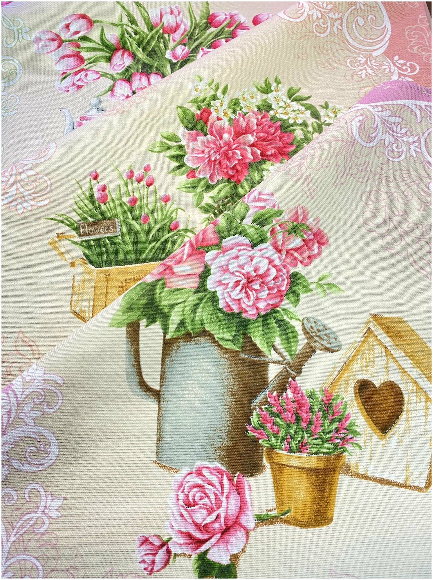 Полотенце кухонное набор "цветы" 3 шт рогожка - фотография № 2