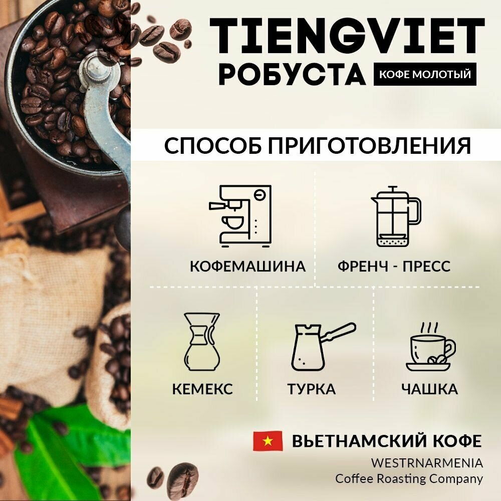 Кофе молотый 500 г робуста вьетнам 100% свежая обжарка, средний помол для рожковой кофеварки, турки, чашки - фотография № 4