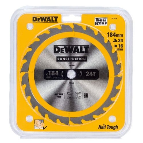 DeWalt DT 1939-QZ Диск пильный п/дер с гвоздями 184/16 24 АТВ+10