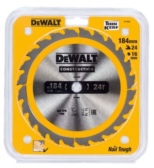 Пильный диск DeWALT Construction DT1939-QZ 184х16 мм