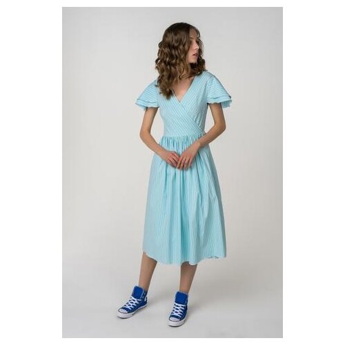 фото Платье с летящими рукавами lapshina l0110 женское цвет голубой полоски р-р 42