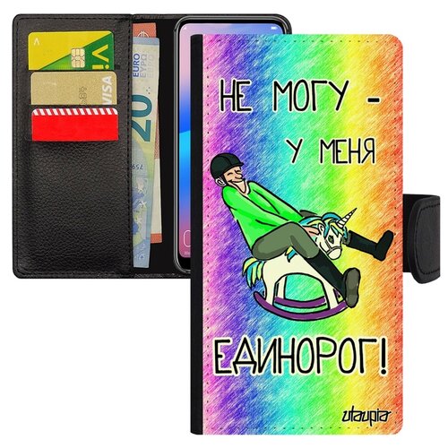 фото Чехол книжка на смартфон galaxy a40, "не могу - у меня единорог!" карикатура повод utaupia