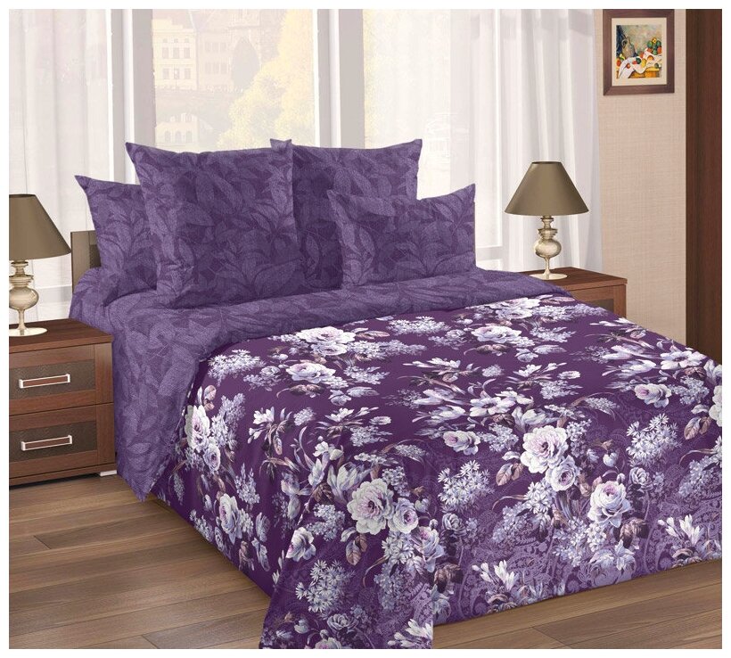 фото Наволочка Стеганая «Чародейка 2 Фиол.» из сатина 40х40 в цвет пододеяльника