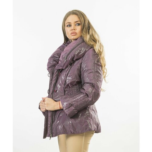 Куртка  FLORENCE MODE демисезонная, укороченная, силуэт полуприлегающий, отделка мехом, несъемный мех, несъемный капюшон, размер 44, фиолетовый