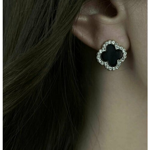 Серьги пусеты Stainless steel серьги клевер, керамика, золотой