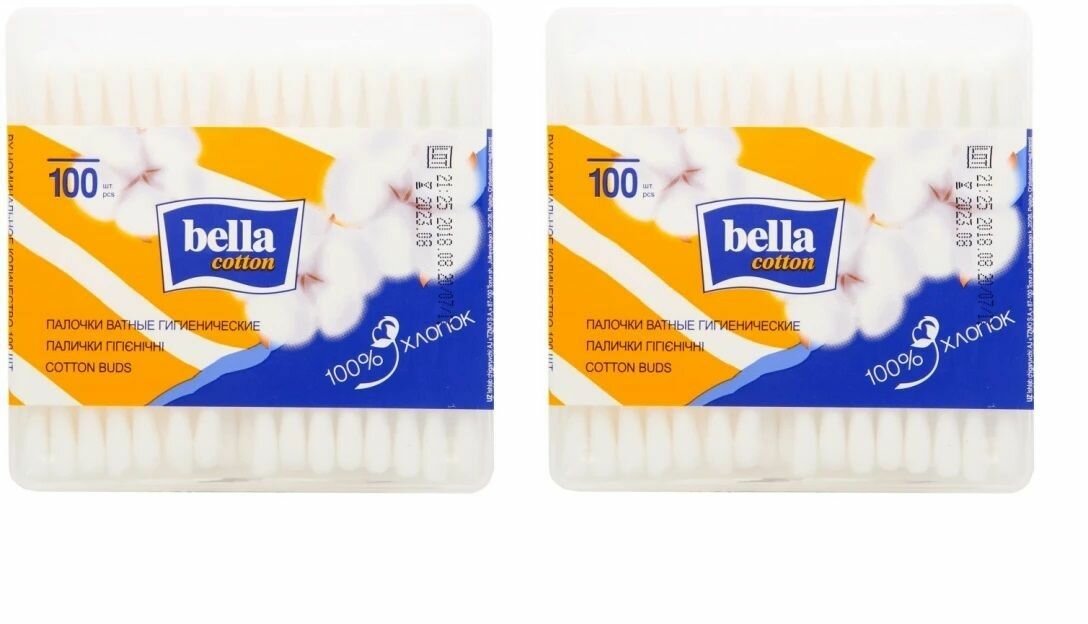 Ватные палочки Bella (Белла), квадратная упаковка, 100 шт х 2 уп