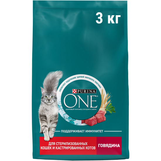 Сухой корм для стерилизованных кошек Purina One Sterilised с говядиной и пшеницей 3 кг