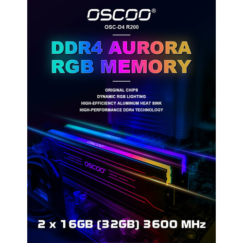 Оперативная память OSCOO AURORA RGB DDR4 3600MHz 2x16GB DIMM 135V OSC-D4 R200 синий 1161900₽