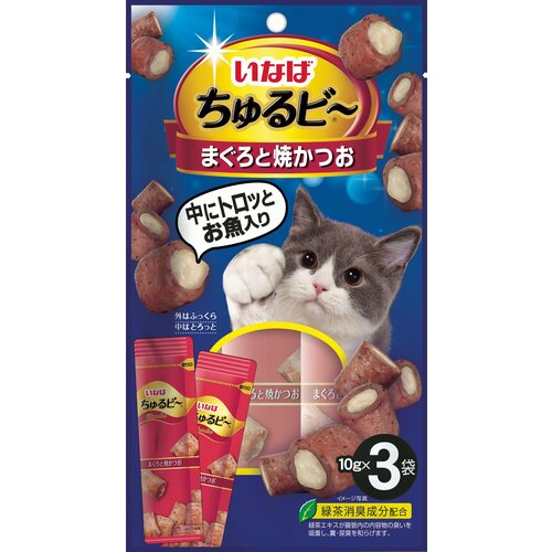 Лакомство INABA Churu Bee Запеченные трубочки для кошек Тунец Магуро и запечённый тунец Кацуо 10г * 3шт