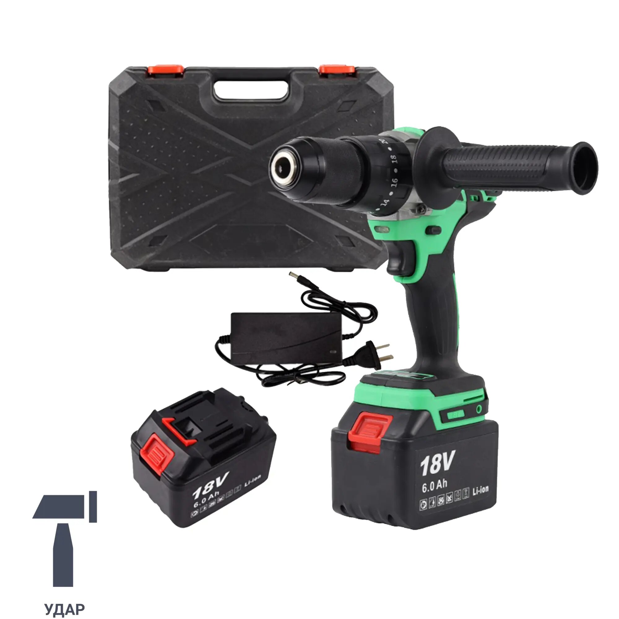 фото Дрель-шуруповерт аккумуляторная ударная бесщеточная Zitrek Green Impact 18V 063-4046, 18 В Li-Ion 2х6 Ач