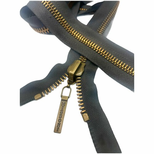 Молния металлическая разъемная одно-замковая двухсторонняя 90 см тип-М8 звено темная латунь цвет тесьмы - темно-серый 1900₽