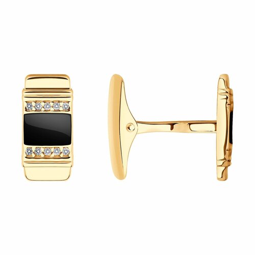 Запонки Diamant online серебро 925 проба золочение эмаль фианит прозрачныйчерный 4183₽