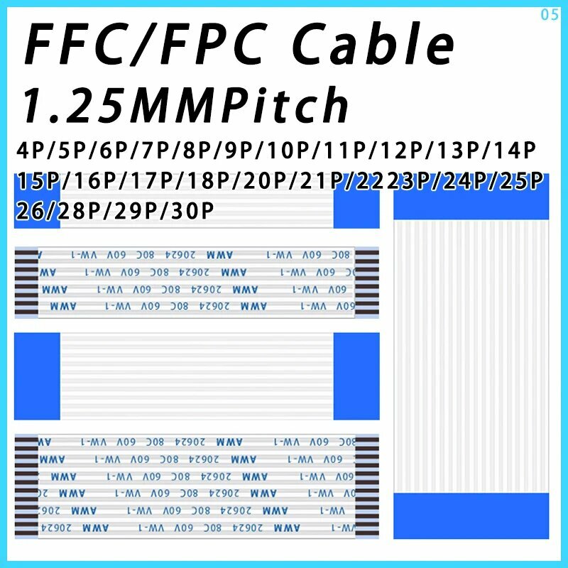 Гибкий плоский кабель FPC FFC NoEnName_Null 1.25 мм 4-30P 100/200/300 мм, Length 100MM, 20 P, 2PCS, Forward Direction