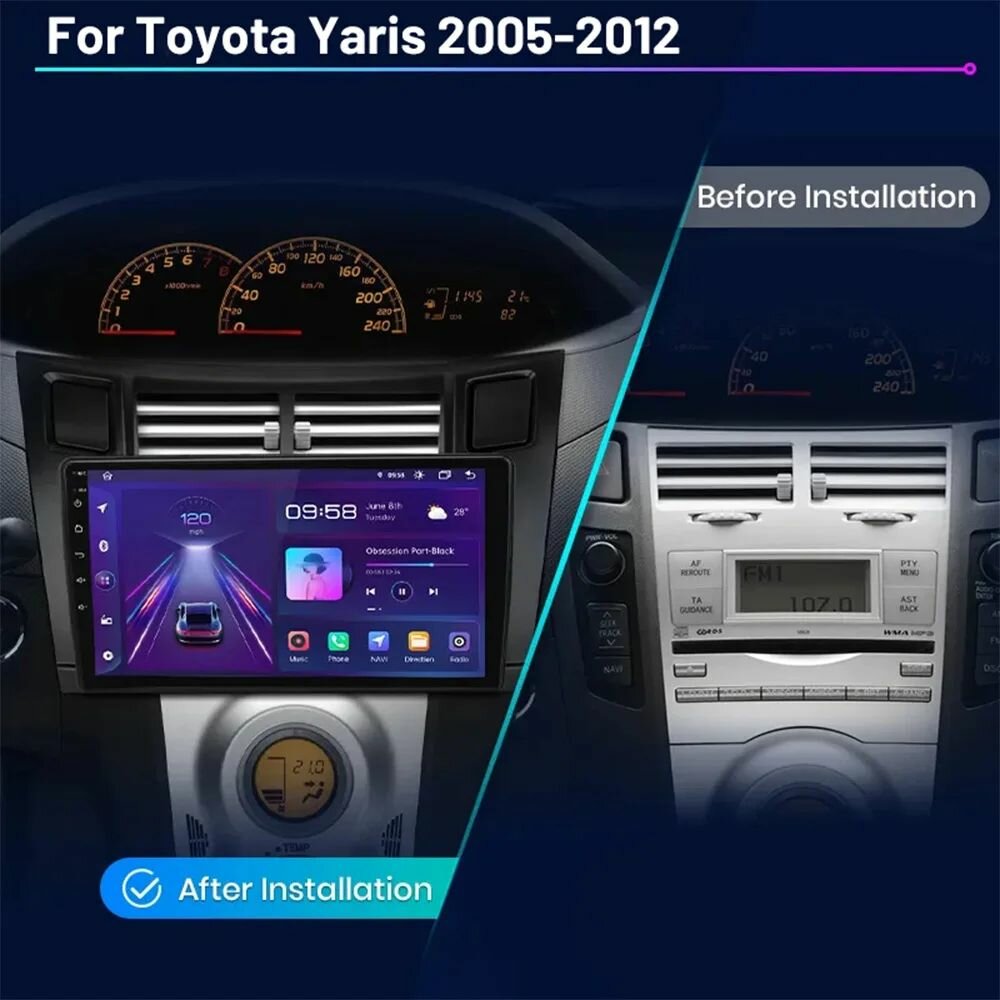 Штатная магнитола для Тойота Ярис Витц Платц (Toyota Yaris Vitz Platz 2005-2011) на Андроид экран IPS 9 дюймов Wi-Fi Bluetooth — фото 1