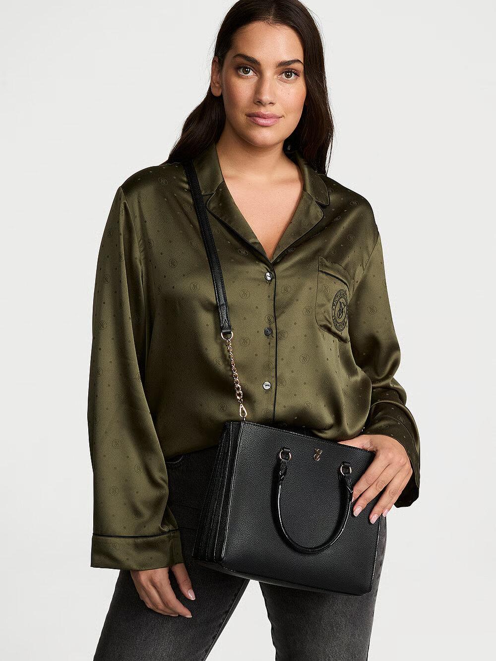 Сумка саквояж Victoria's Secret Crossbody Satchel Bag, фактура гладкая, черная