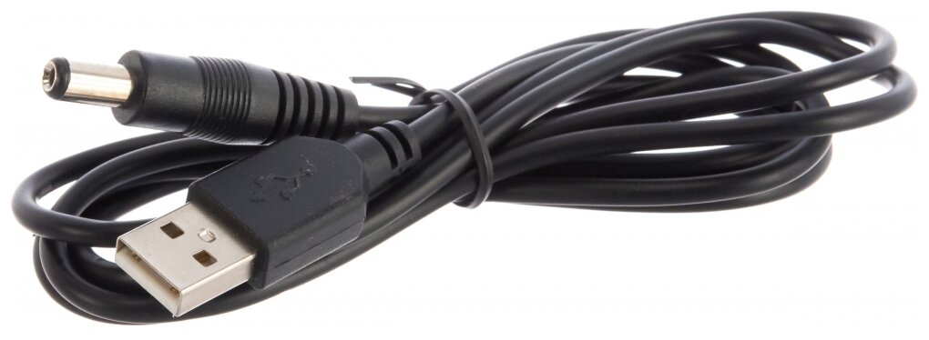 Кабель (USB штекер - DC разъем 2.1х5.5 мм) 1.5 м для подачи питания или зарядки, цвет черный