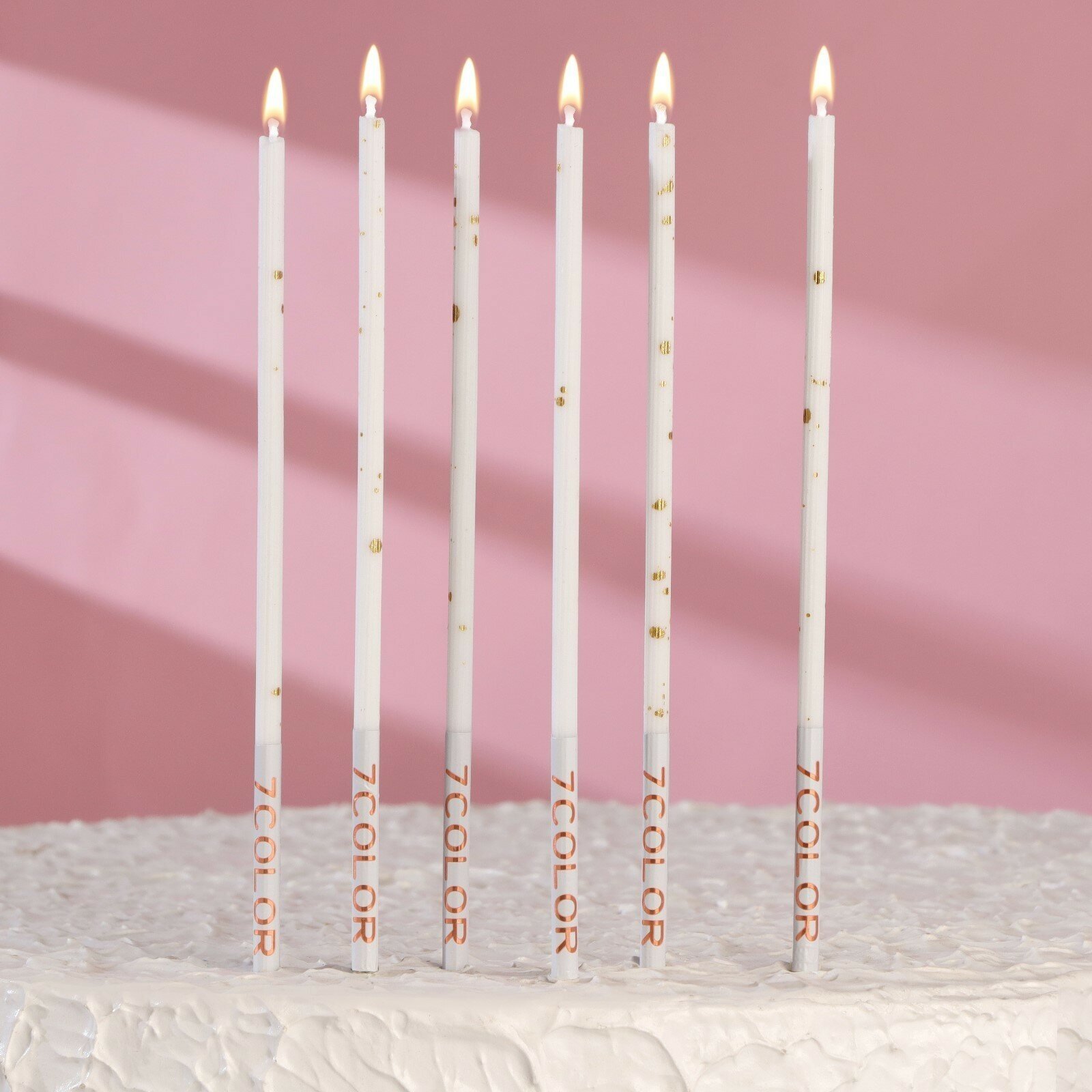 Набор свечей в торт, 6 штук "Исполнение желаний", белый с золотом