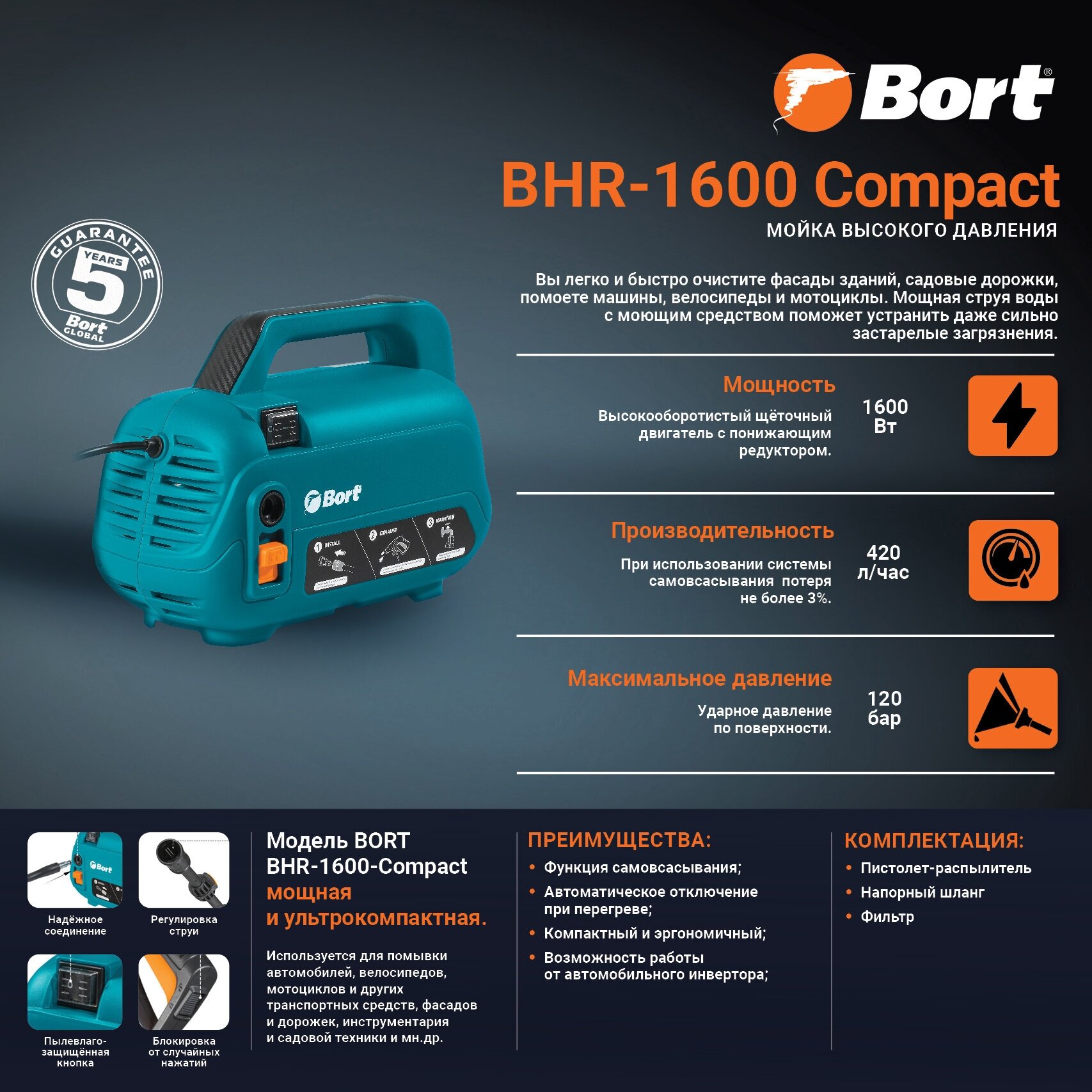 Мойка высокого давления BORT BHR-1600-Compact (93415742). 1774607 - фотография № 3