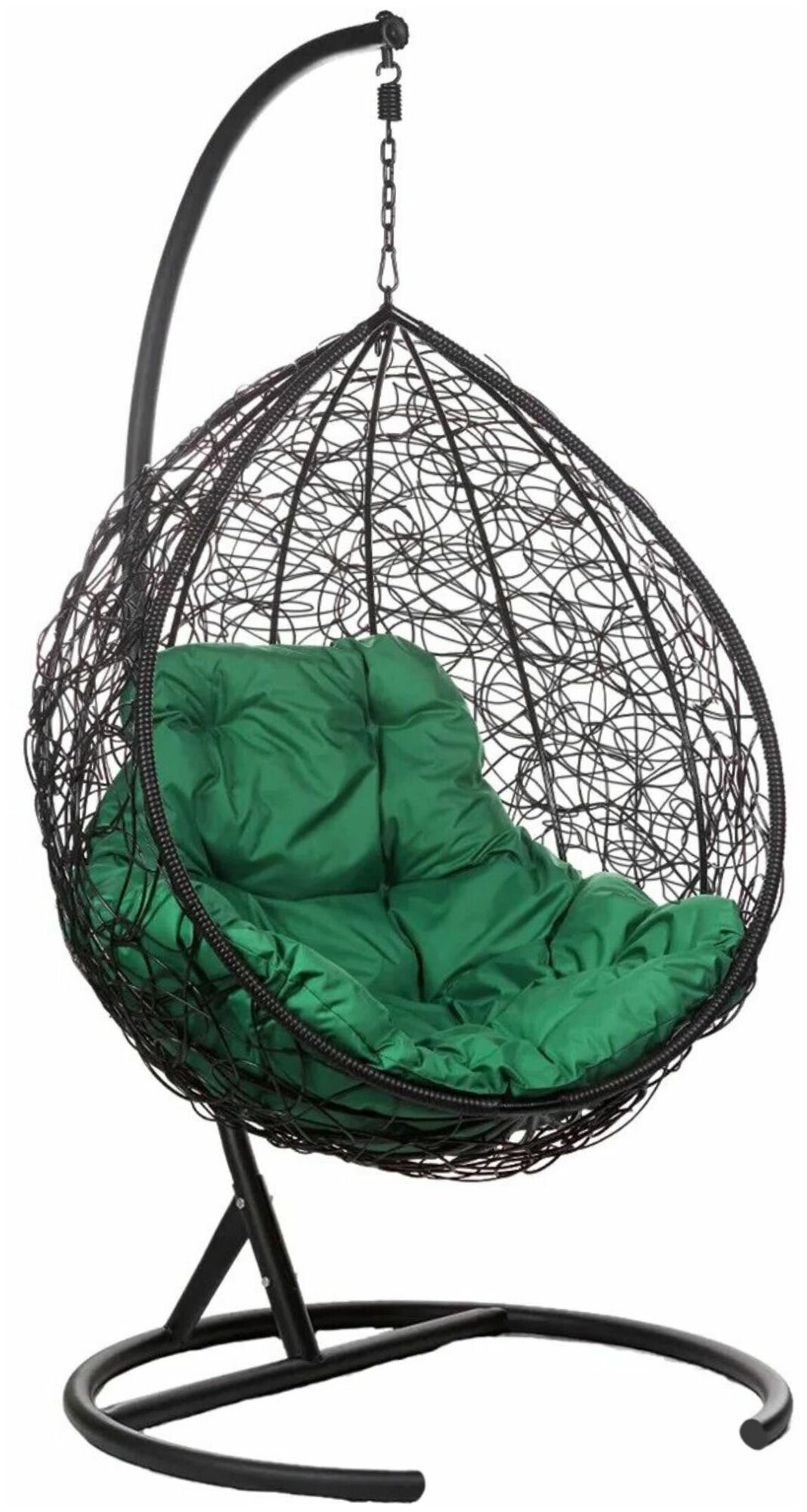 Подвесное кресло "Капля" цвет плетения – черный подушка – зелёный каркас – черный