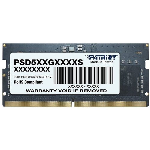 PATRIOT MEMORY Оперативная память PATRIOT MEMORY Patriot SO-DIMM DDR5 16Gb 5600Mhz pc-44800 Signature Line CL46 1.1V (PSD516G560081S)