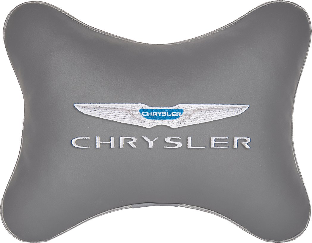 Подушка на подголовник экокожа L.Grey с логотипом автомобиля CHRYSLER