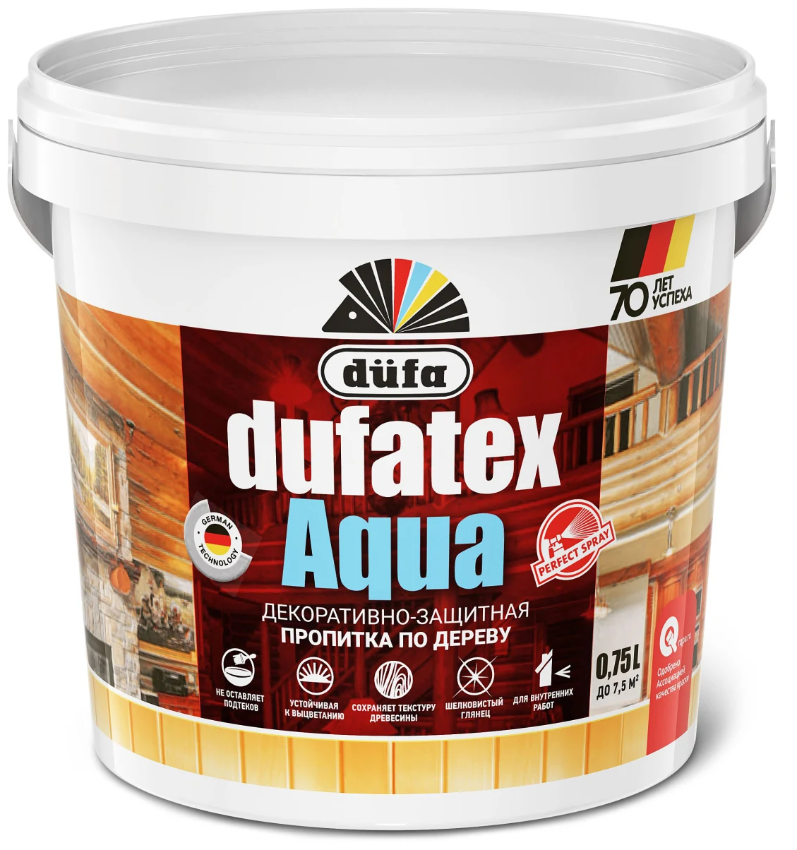 Пропитка для дерева водная Dufatex aqua 0.75 л цвет белый для защиты различных изделий из древесины. Средство не рекомендуется для покрытия полов