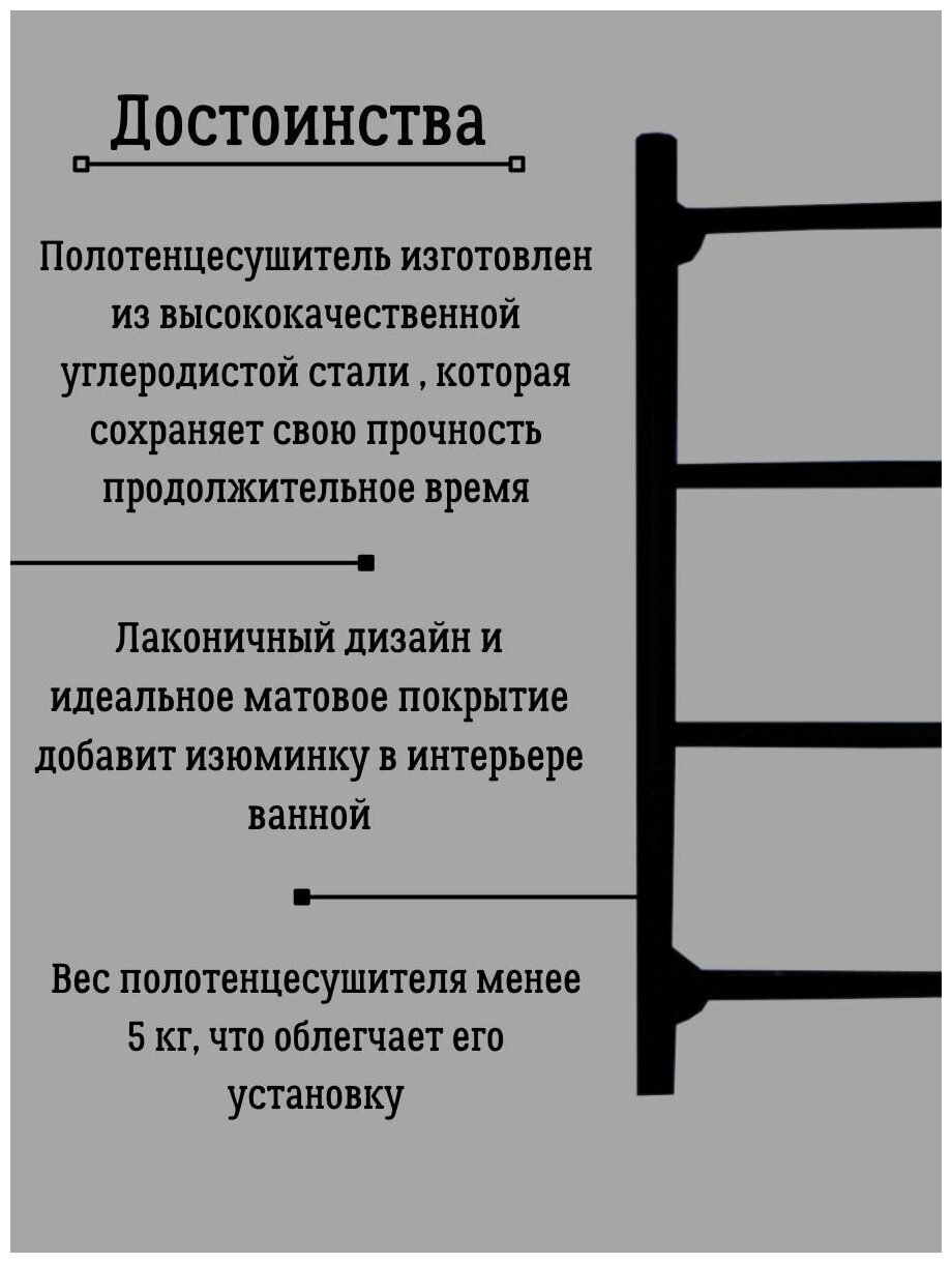 Полотенцесушитель электрический чёрный Монако 60 на 40 таймер, скрытое, универсальное подключение - фотография № 7