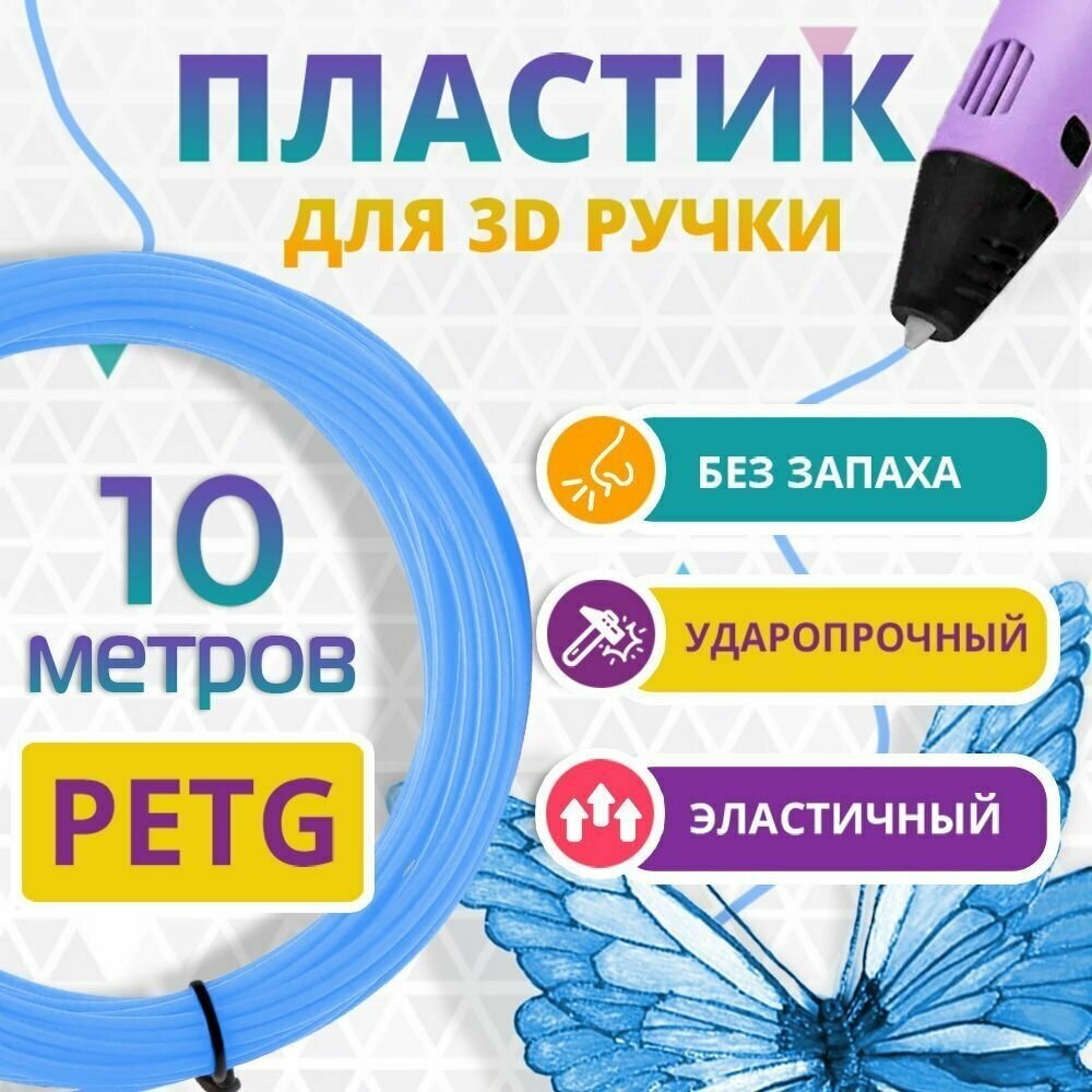 Набор голубого PETG пластика Funtasy для 3D ручки 10 метров/ Стержни для 3Д ручки без запаха/ Картриджи