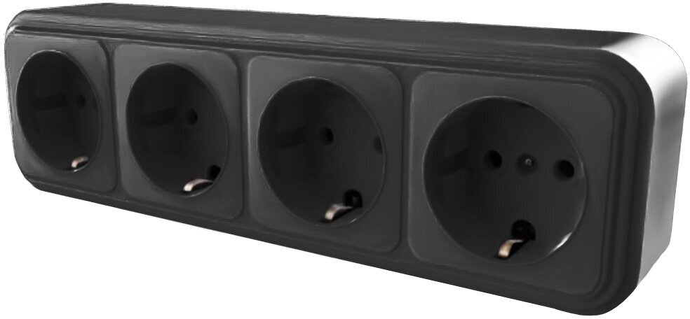 фото Розетка 4-местная с/з STEKKER, PST16-61-20 (RA 16-466-Ч), пластик АВС, 250В, 16А, IP20, черный, 39704
