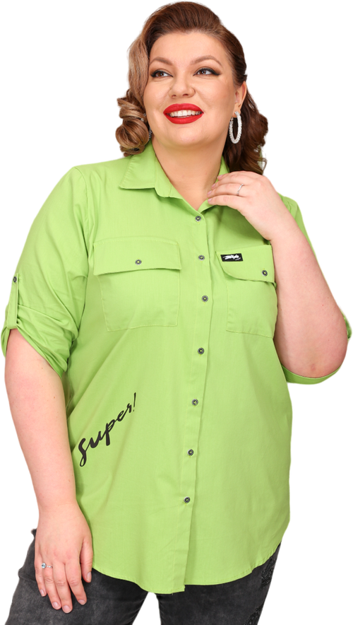 Рубашка  Полное счастье, повседневный стиль, полуприлегающий силуэт, длинный рукав, размер 56, зеленый