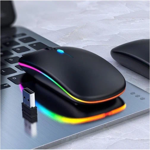 Беспроводная ультратонкая компьютерная мышь с RGB-подсветкой/Черная