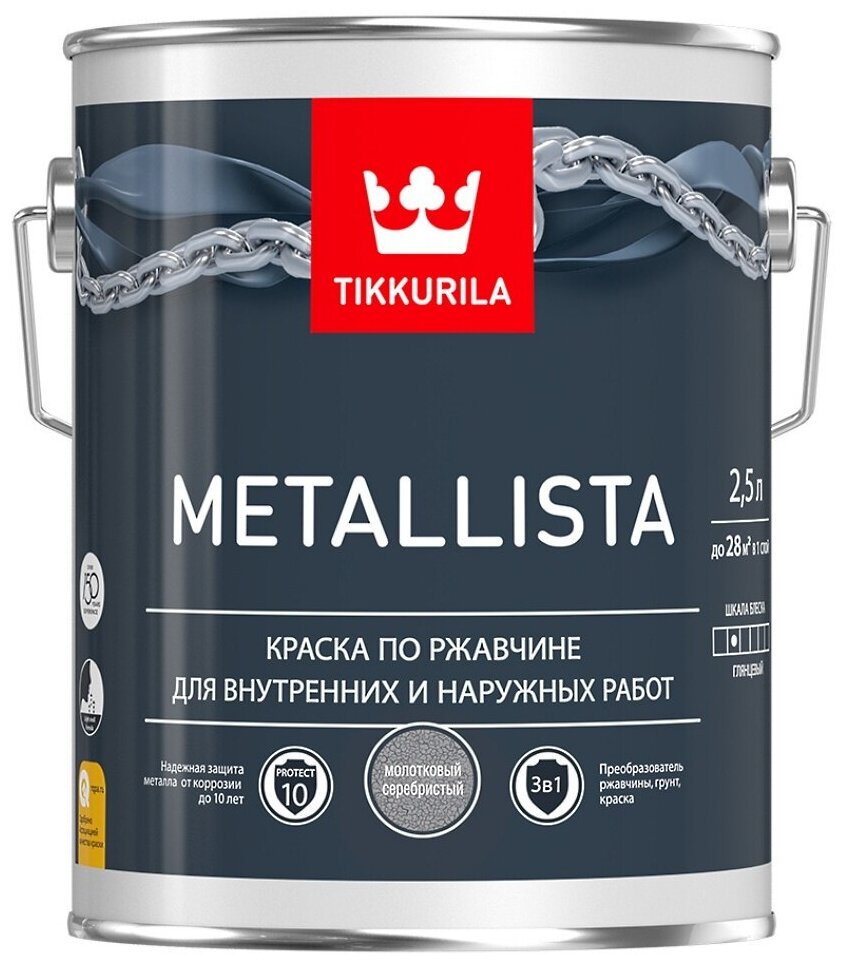 Краска по ржавчине METALLISTA молотковая серебристая гл 2,5л