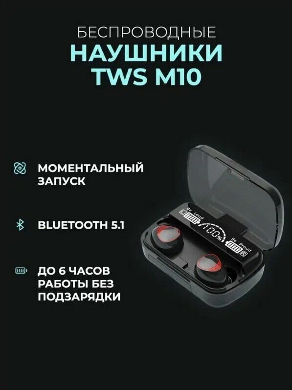 Наушники беспроводные игровые Bluetooth 5.1 с повербанком iPhone / Android / Черный