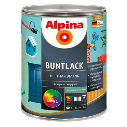 Эмаль алкидная (А) Alpina Buntlack шелковисто-матовая База 1 белая 0.71 л