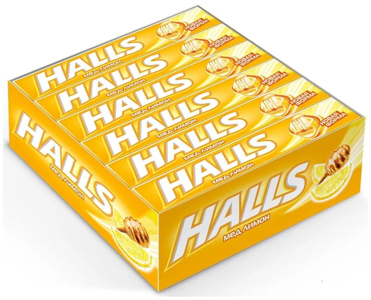 Леденцы Halls мед и лимон (12 штук по 25 г) - фотография № 1