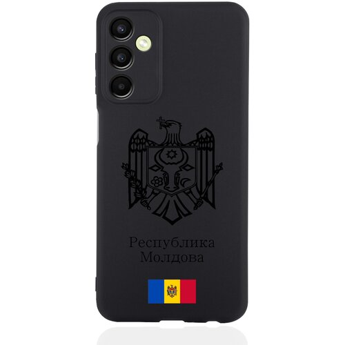 Черный силиконовый чехол SignumCase для Samsung Galaxy A24 Черный лаковый Герб Республики Молдова/ Герб Молдавии