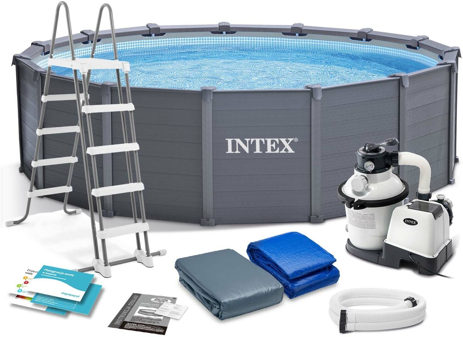 Каркасный бассейн Intex 478 х 124 см Graphite Gray Panel Pool + песочный фильтрующий насос - фотография № 10