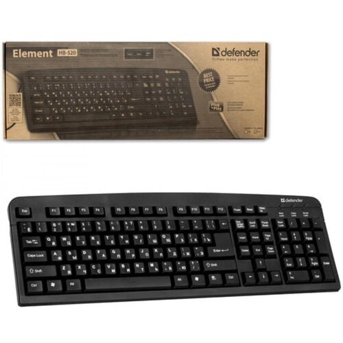 Клавиатура проводная DEFENDER Element HB-520, разъем PS 2, 104 клавиши + 3 дополнительные клавиши