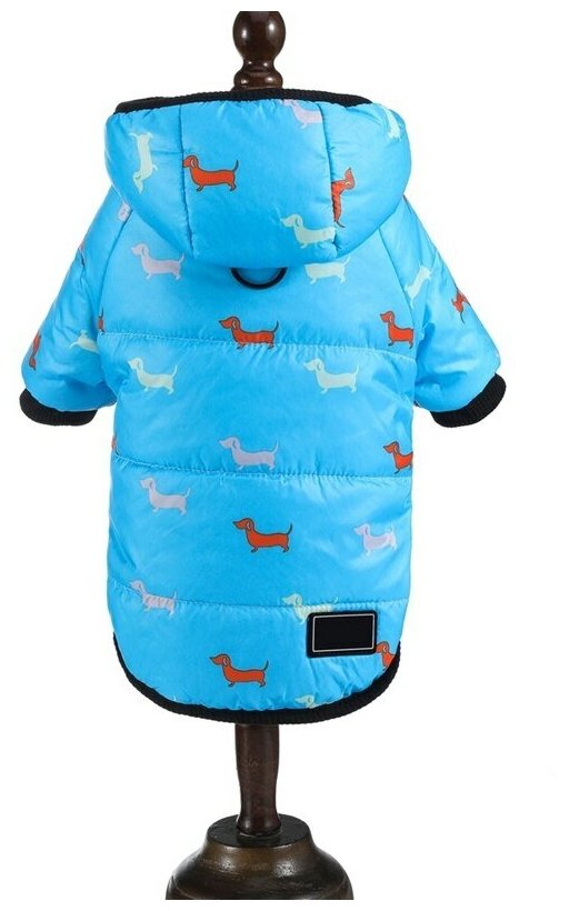 Куртка утепленная для собак мелких пород с капюшоном. Пуховик для собак. Собачки Цвет Голубой. Размер M - фотография № 9