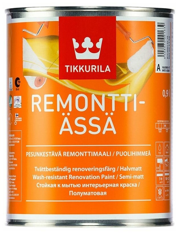 Краска Tikkurila Remontti-Assa влагостойкая моющаяся полуматовая белый 0.9 л