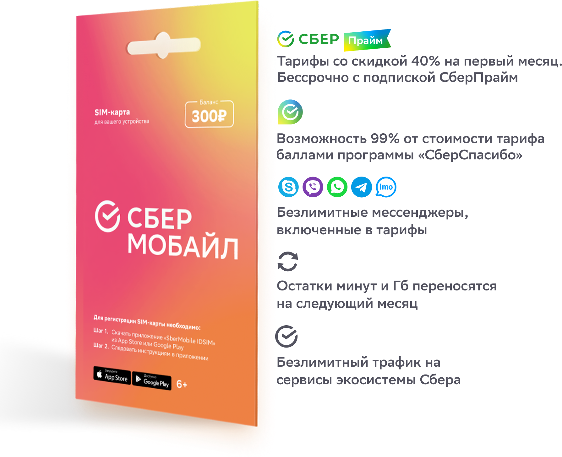 SIM-карта СберМобайл Баланс 300 рублей (Костромская обл)