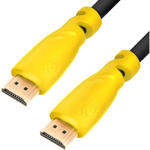 GCR Кабель 2.0m HDMI версия 1.4, черный, желтые коннекторы, OD7.3mm, 30/30 AWG, позолоченные контакты, Ethernet 10.2 Гбит/с, 3D, 4K GCR-HM340-2.0m, экран Greenconnect GCR-HM340-2.0m