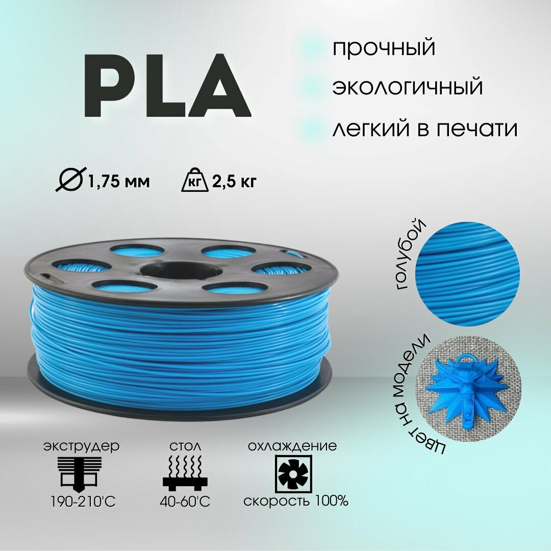 Голубой PLA пластик Bestfilament для 3D-принтеров 2,5 кг (1,75 мм)