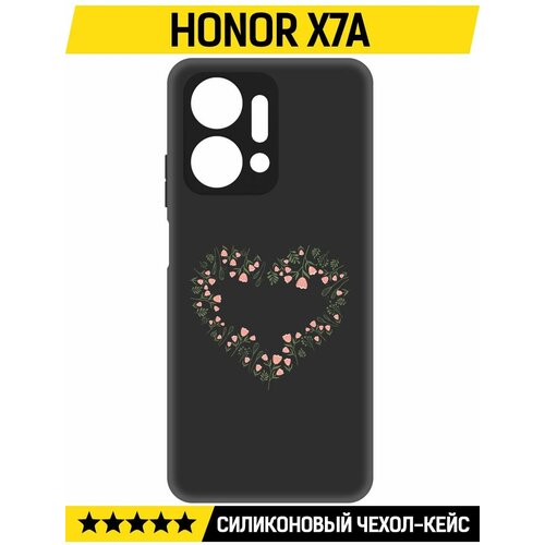 Чехол-накладка Krutoff Soft Case Цветочное сердце для Honor X7a черный чехол накладка krutoff soft case женский день цветочное сердце для honor 30 черный