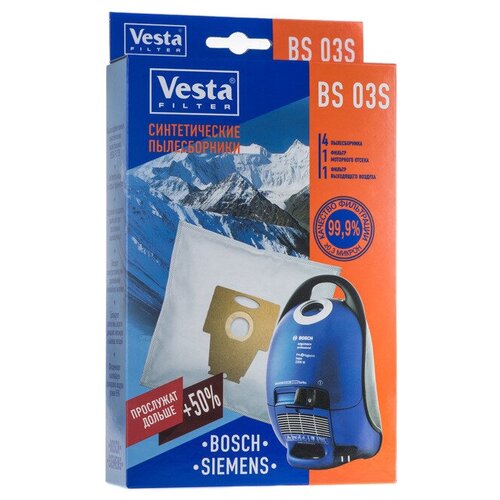 vesta filter mx 09 xl pack комплект пылесборников 10 шт 2 фильтра Vesta filter Синтетические пылесборники BS 03S, 4 шт.