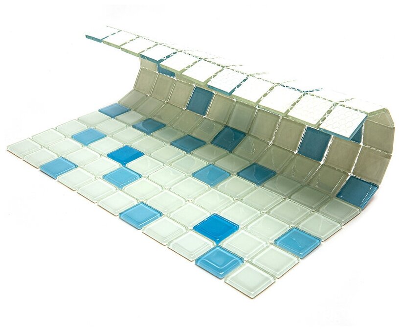 Мозаичная плитка из стекла Natural Mosaic CPM-219-8 голубой белый светлый квадрат глянцевый